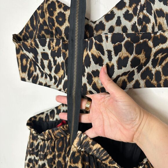 Xtaren Cheetah Print Strappy Hi-Low Open Side Sweetheart Neck Zip Back Dress S - Picture 7 of 14